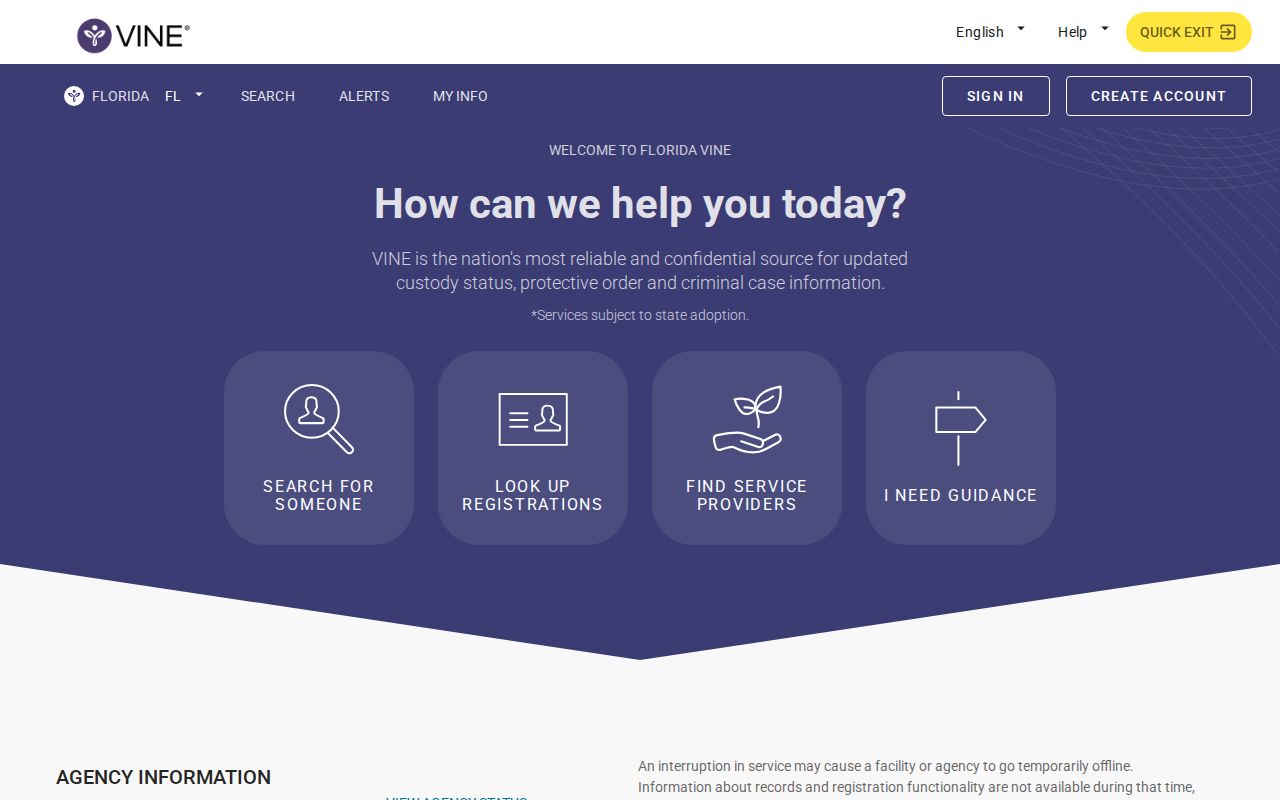 Florida VINELink Seminole County custody search screen