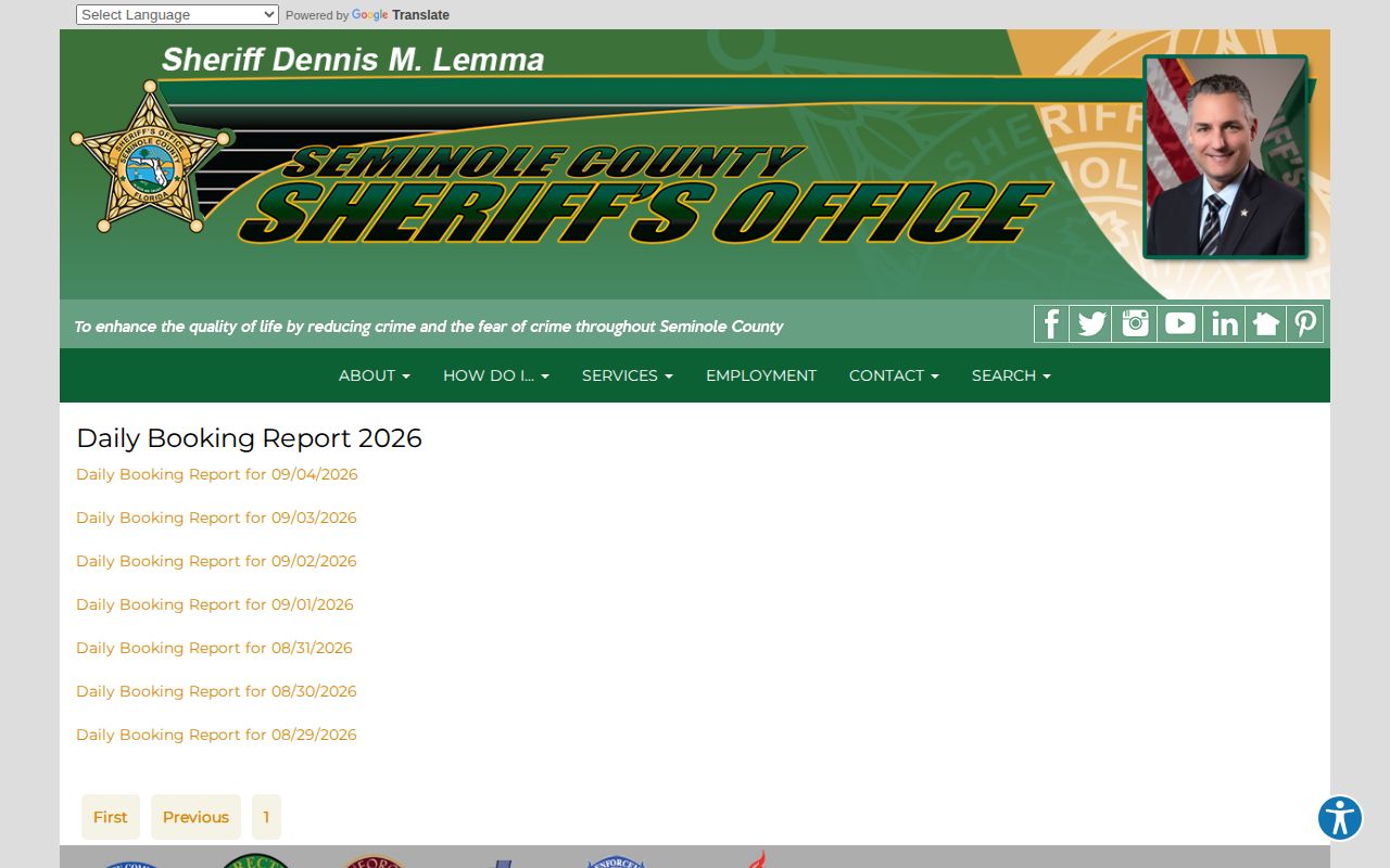 Seminole County arrest log paginated booking archive