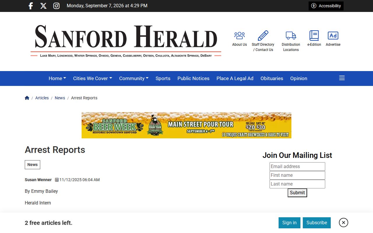 Seminole County arrest reports in the Sanford Herald